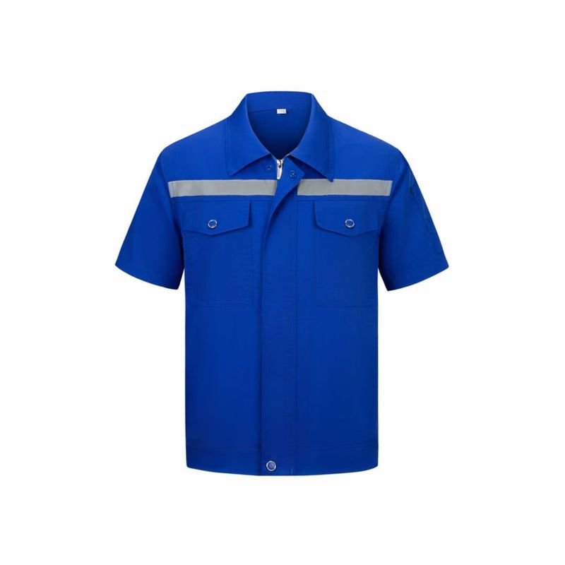 ポリエステル綿夏薄い半袖メンズ作業服スーツ反射ストリップ労働保護服工場服自動車修理ワークショップ建設現場卸売|undefined