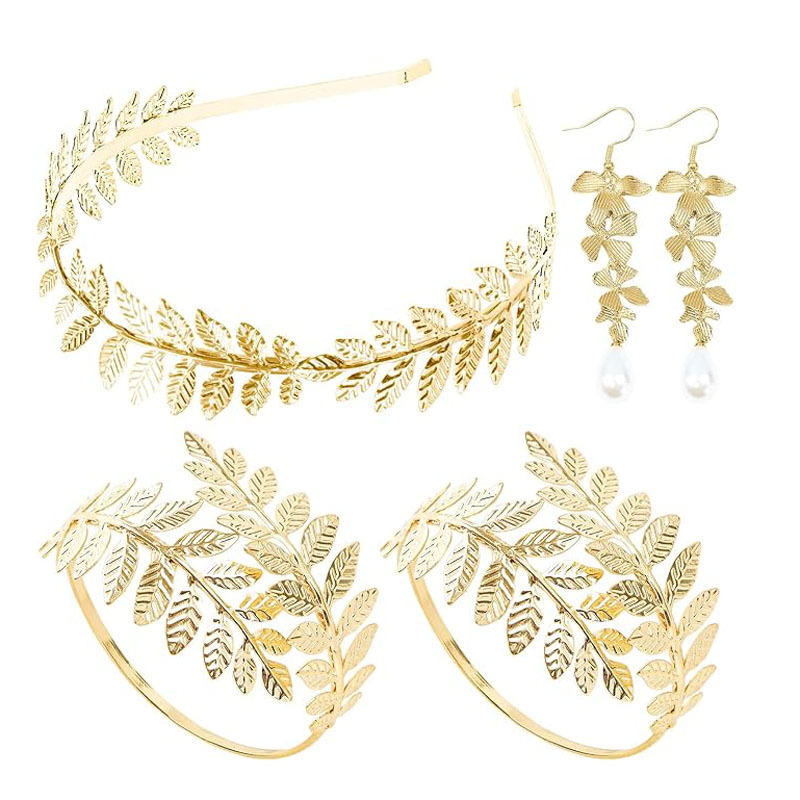 European and American Personalized Headwear, Palace Style Metal Leaf Headband, Hair Accessories, Simple Leaf Armband Earrings, Fashion Accessories for Women