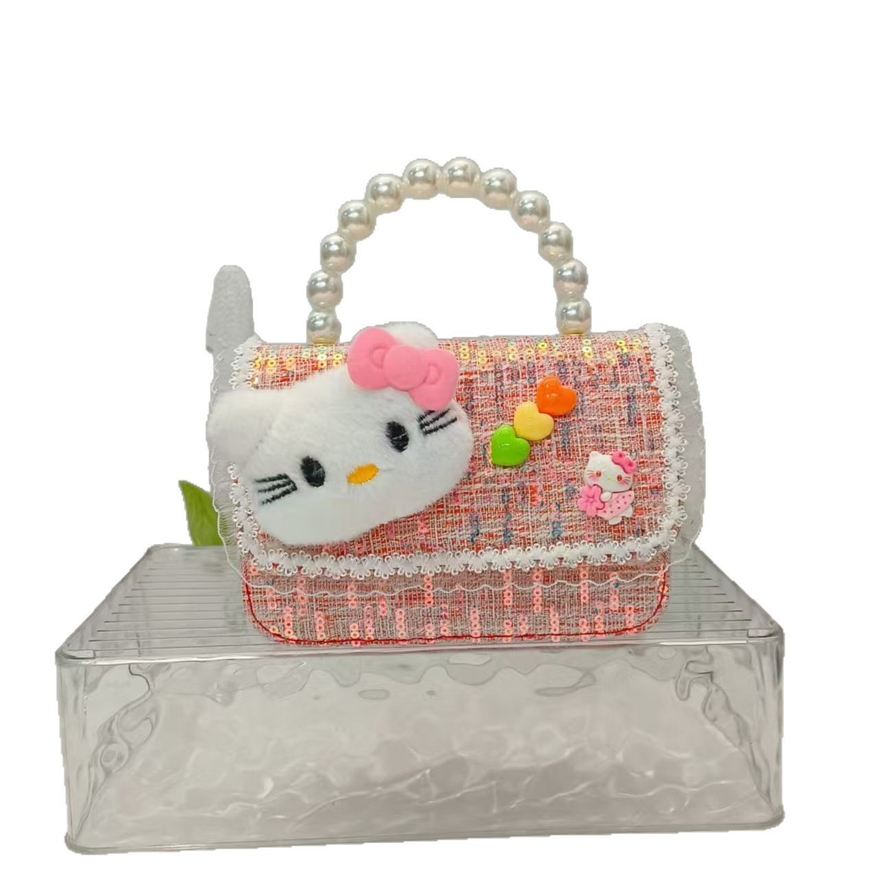 Bolsa de perla de dibujos animados de un hombro con una pequeña bolsa de cambio de viento bolsa de accesorios de niños bolsos cuadrados cadenas mochila de chicas