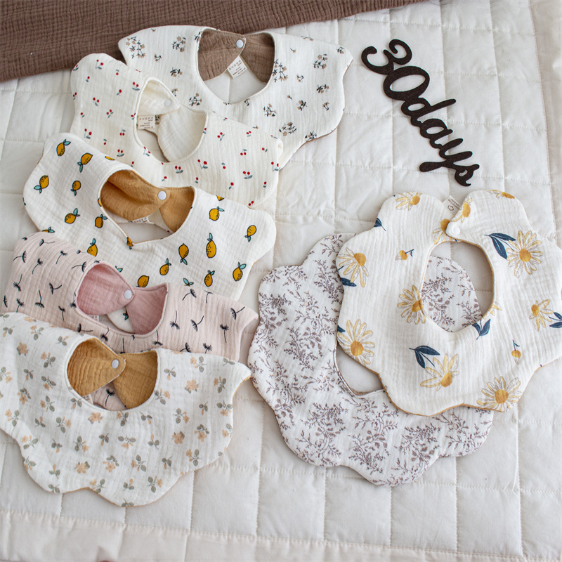 Baby Saliva Towel Waterproof Bib Cotton Gauze Newborn Petal Enlarged Absorbent Bib Baby Eating Pocket Bib