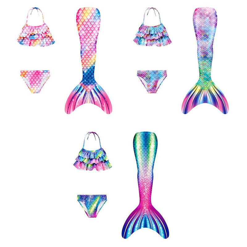 Cross-Border New Kidsren's Beach Bikini Three-Piece Party Swimsuit Ghnatygren Mermaid Swimsuit Series