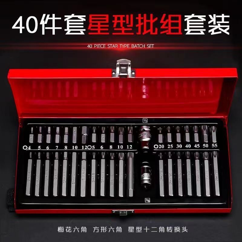 Auto Repair Tool Set, Bit Set, Star Bit, Plum Blossom Combination, 40 Spline Piece Set, Flower-Shaped Wrench, Inner Hexagon
