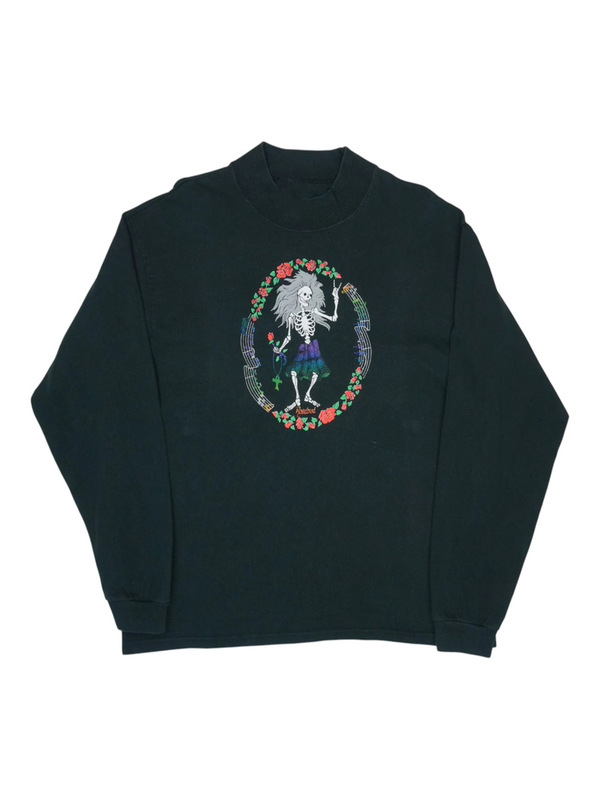1990s Irwin Guitars Rosebud Guitar Grateful Dead Band Skull Music Men's Long Sleeve T-Shirt 1990s Irwin Guitars Rosebud Guitar Grateful Dead Band Skull Music Men's Long Sleeve T-Shirt