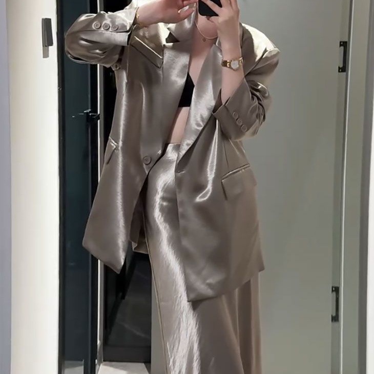 高级感休闲西装套装裙休闲中长款西服外套高腰半身裙两件套春秋季