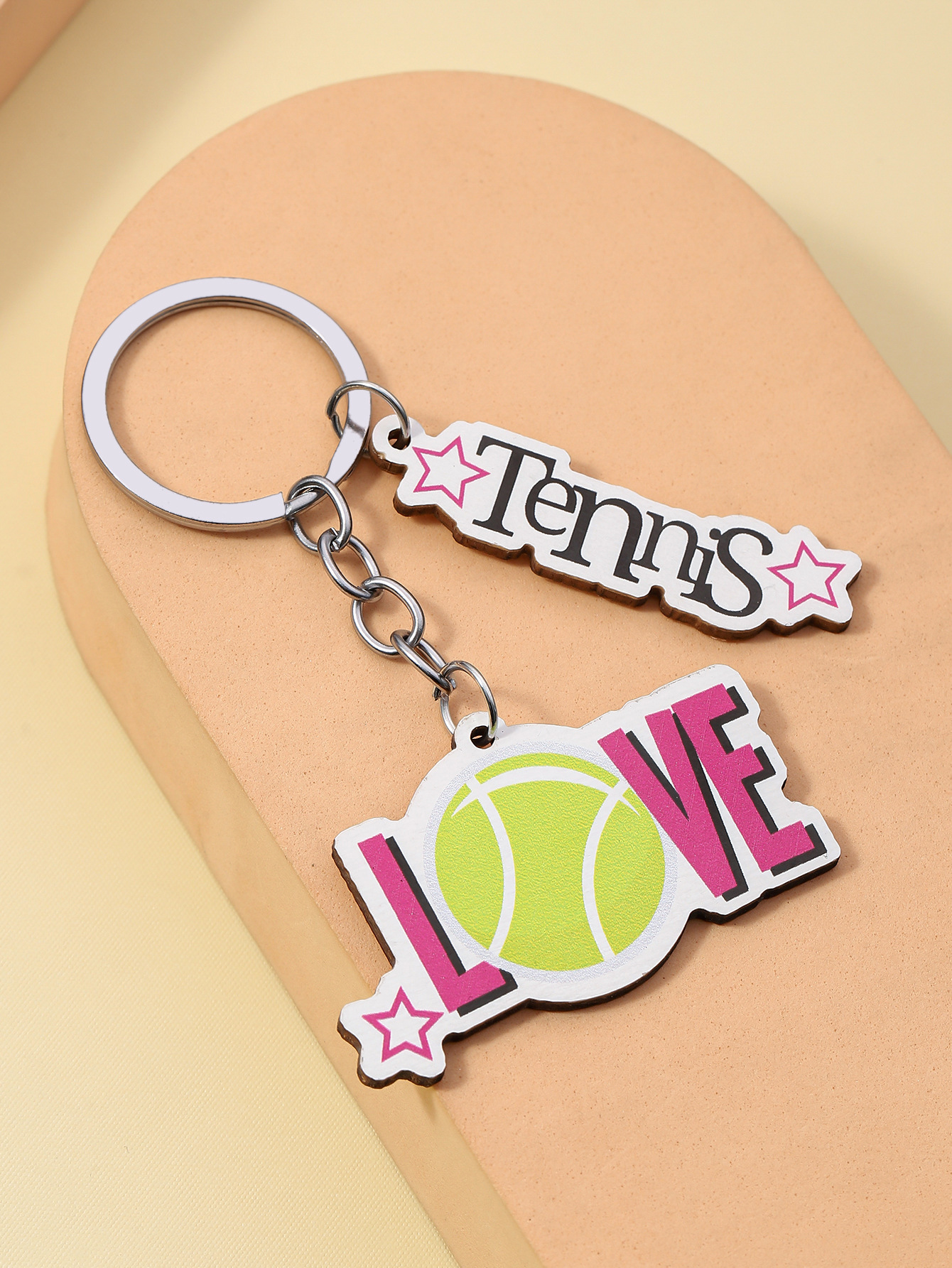 12g Weight Keychain Classification Daily Occasion Wood Material Letter, Ball Pattern Unisex Gender Sports Style Sports Letter Ball Wood Unisex Keychain 5