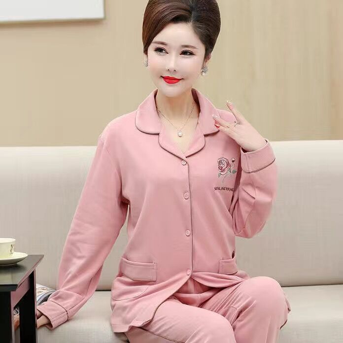 100% pijamas de verano de algodón para madres de mediana edad y ancianas mujeres Primavera y otoño de manga larga suegra de algodón traje de desgaste para el hogar