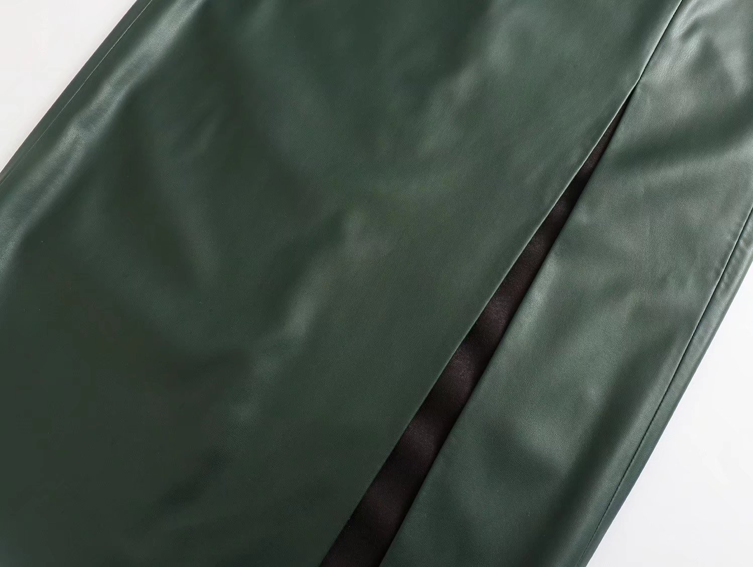 Pu Faux Leather Solid Color Split Backless Suspender Dress NSXFL115227