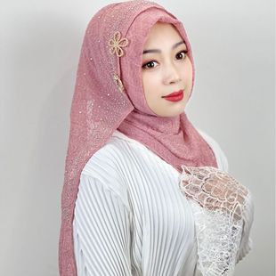 New Malay pullover headscarf mesh texture women's headscarf bright diamond toe cap scarf in stock wholesale