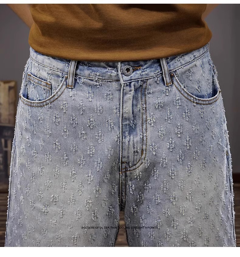 Men's Clothing Men's Retro Jacquard Denim Shorts Summer Design High Street Style Washed Five Point Athletic Pants_mkmklike.com