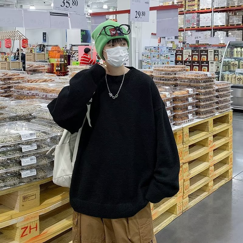 Otoño e invierno suéter grueso para hombres tendencia coreana suéter de punto japonés suelto invierno ins estilo Hong Kong abrigo de suéter perezoso