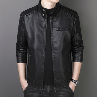 Amazon Foreign Trade 2022 Autumn/Winter New Men's Motorcycle Jacket Stand Collar Fashionable Personality Washed Leather Jacket with Fleece for Men