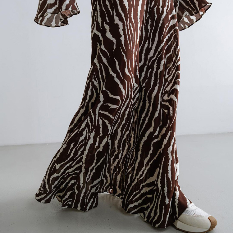 Striped Printing Loose Dress Casual round Neck Long Sleeve Dress Women Autumn Winter