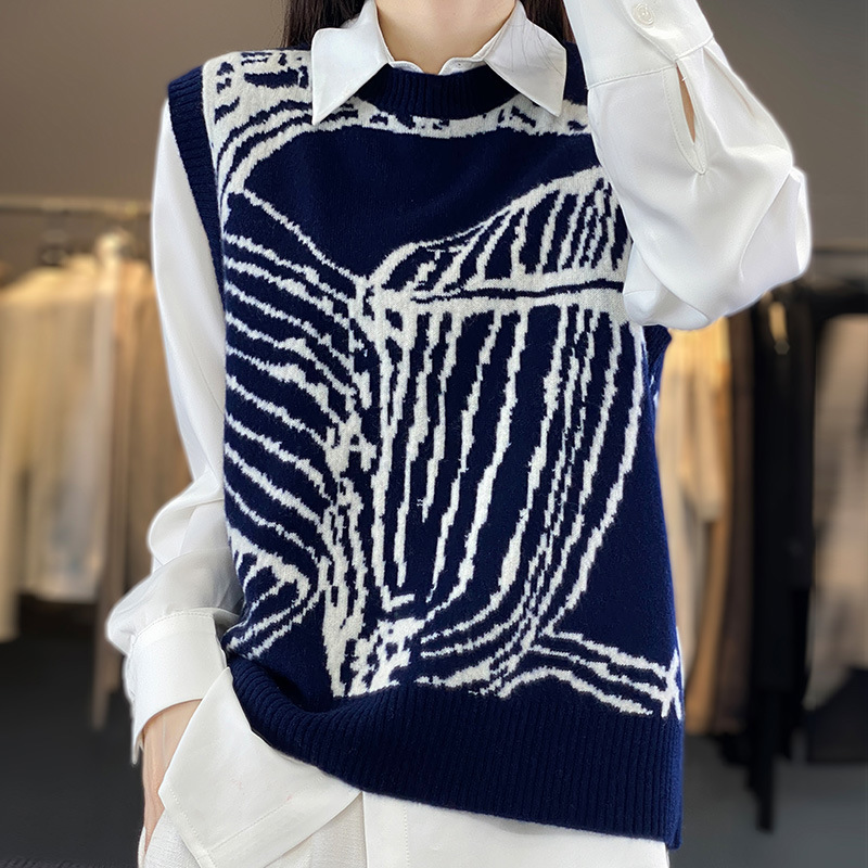 Otoño e Invierno nuevo retro Chaleco de punto jacquard chaleco desgaste exterior de las mujeres chaleco diseño corto sin mangas suéter superior image 9
