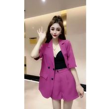 洋气高级西装套装女开叉夏款纯欲风韩版休闲时尚半袖短裤两件套