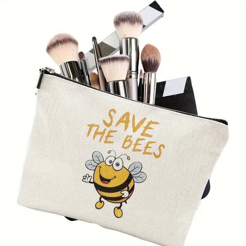 Transfronterizo Amazon Festival de abejas lino impresión doble cara bolsa de maquillaje bolsa de almacenamiento bolsa multifuncional de cremallera