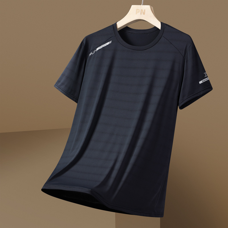Hombre camiseta de mangas cortas hielo veloz secado superior de verano delgado cuello redondo transpirable deportes de gran tamaño hielo mangas cortas al por mayor