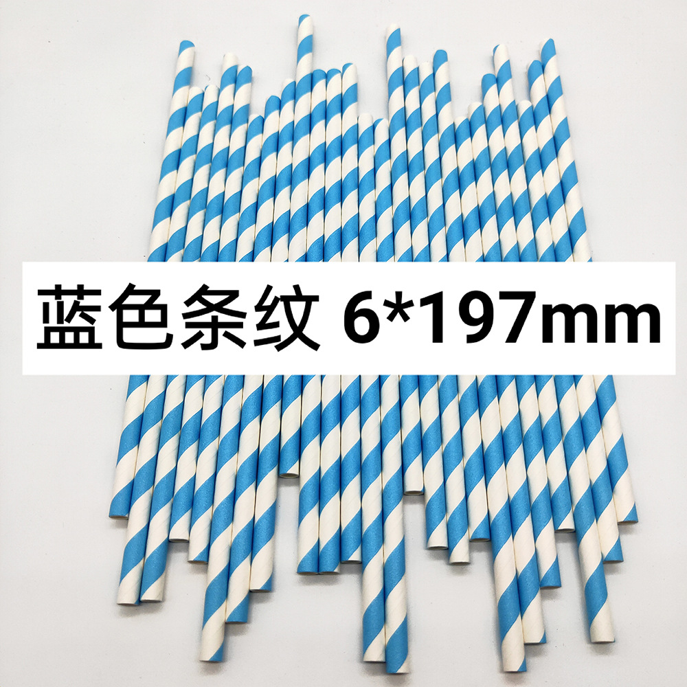 Combinación azul paja de papel desechable degradable papel Kraft bar fiesta postre pastel decoración tubo recto tubo para beber