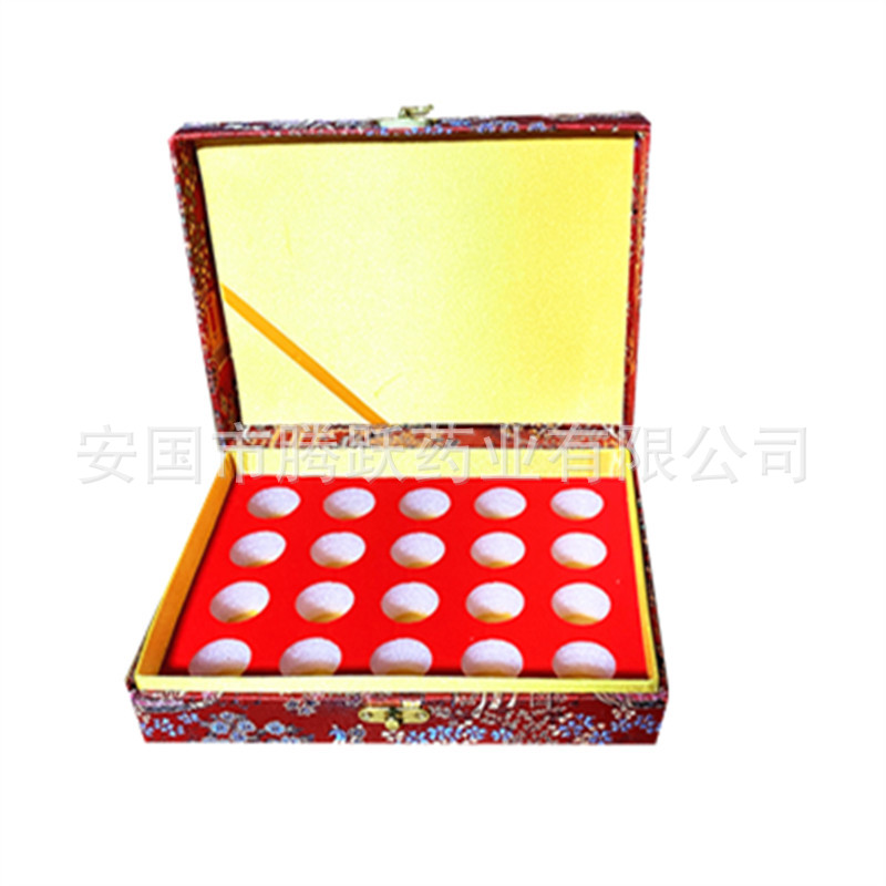 Yellow Red Brocade Gift Box Empty Jewelry Display Case 20 Holes 2cm 3cm Diameter Fabric key features