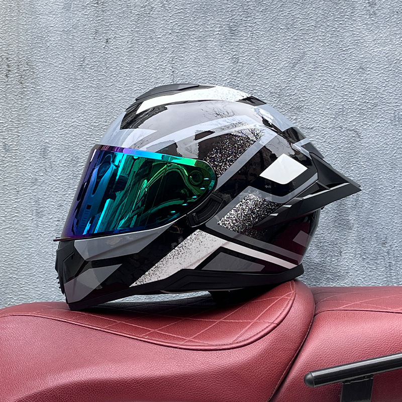 Casco integral transfronterizo DOT de la versión mejorada de LVS con doble lente para hombres, casco de seguridad universal para todas las estaciones para motociclistas femeninas, casco de motocicleta con doble lente.