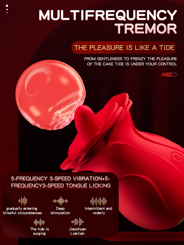 Rose Tongue-Licking Vibrating Egg, Silicone Wearable Vibrator, Black — detail image 5