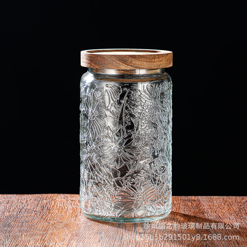 Nuevo relieve Begonia flor de vidrio sellado lata de almacenamiento de dulces snack frutas secas frasco almacenamiento lata de almacenamiento
