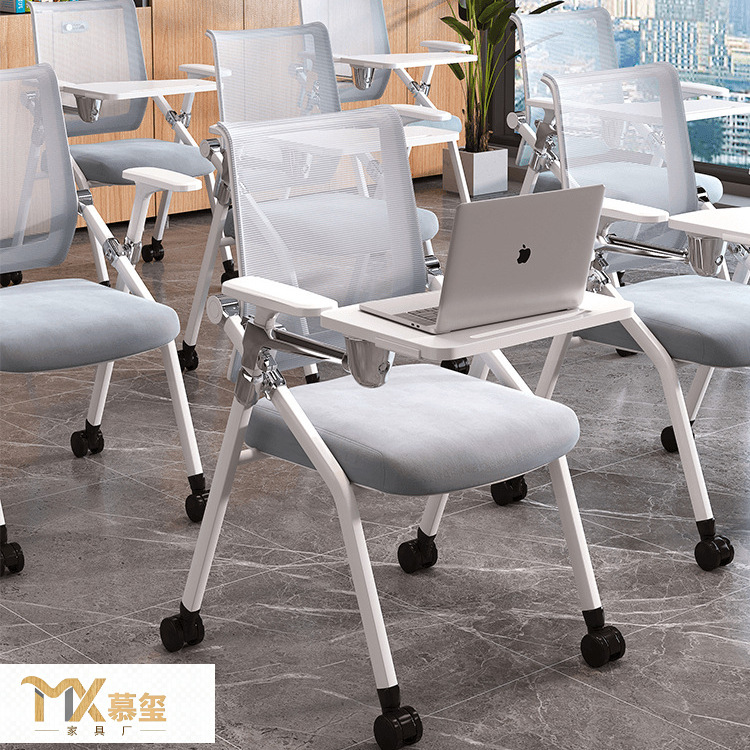 Training Chair with Writing Board, Table Board, Backrest, Foldable Wheeled Mechanism, Office Chair, Office Conference Room, Study Table and Chair