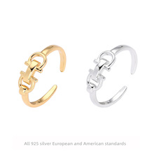 s925纯银外贸批发新潮皮带扣双D开口戒指轻奢高级感马蹄时尚指环