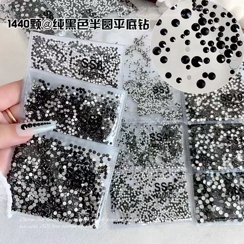 Glass Flat-Back Rhinestones in Black, Large Fan-Shaped Electroplated Rhinestones for DIY Accessories and Nail Art, Sizes Ss3-Ss16 Glass Flat-Back Rhinestones in Black, Large Fan-Shaped Electroplated Rhinestones for DIY Accessories and Nail Art, Sizes Ss3-Ss16