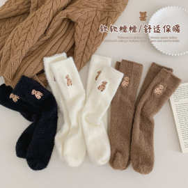 新品批发儿童袜子秋冬季加绒加厚水貂绒长筒袜男童女童刺绣地板袜