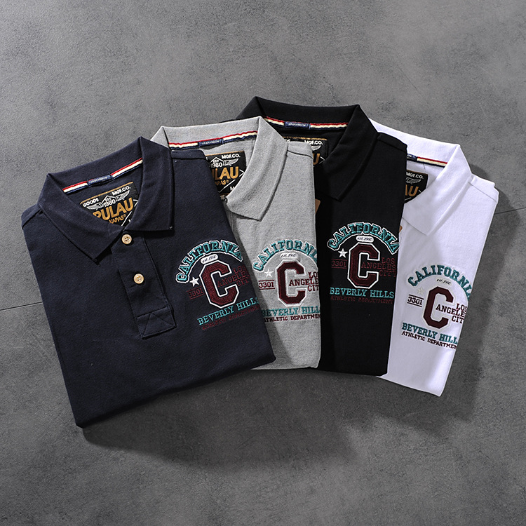 Spring and summer new American simple original letter embroidery men's collar short-sleeved POLO shirt half-sleeve PK505 2