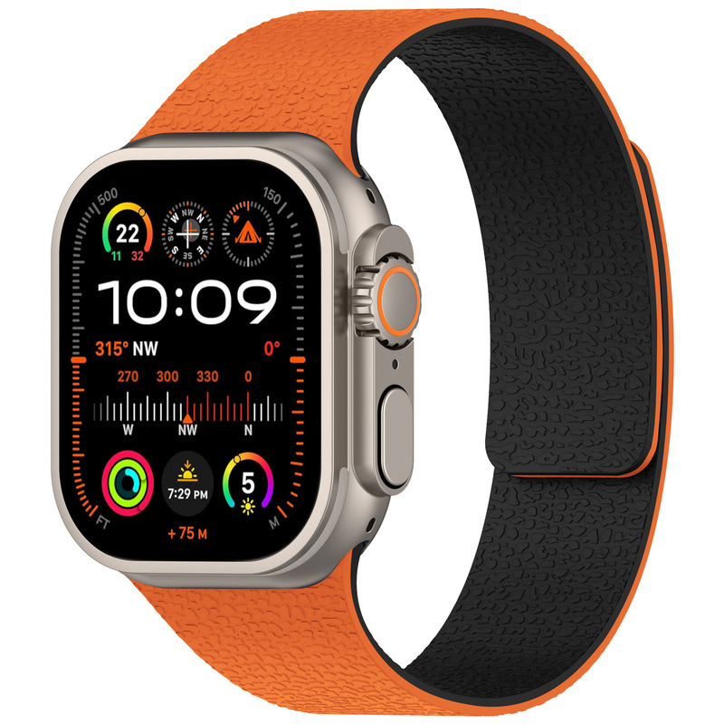适用苹果手表带Apple Watch荔枝纹表带 Ultra荔枝纹硅胶磁吸表带|undefined