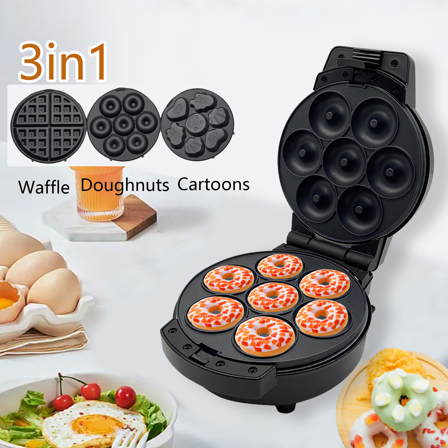 3 en 1 máquina de sándwiches máquina de waffles máquina de torta de dibujos animados máquina de comida rápida máquina de pan desayuno galleta mecánica y eléctrica