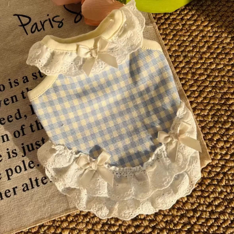 宠物狗狗猫咪衣服夏季薄款小型幼犬泰迪比熊约克夏蝴蝶结花边背心|undefined
