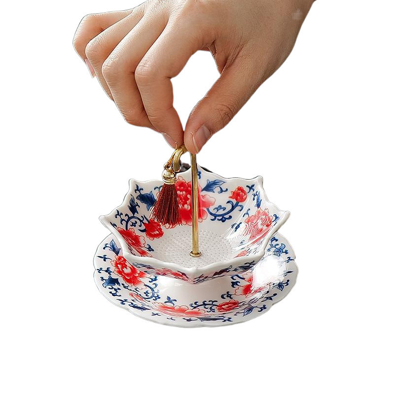 クリエイティブ青と白の傘茶漏れ茶フィルターセラミック茶フィルター茶道アクセサリー茶テーブル茶テーブル装飾装飾品|undefined