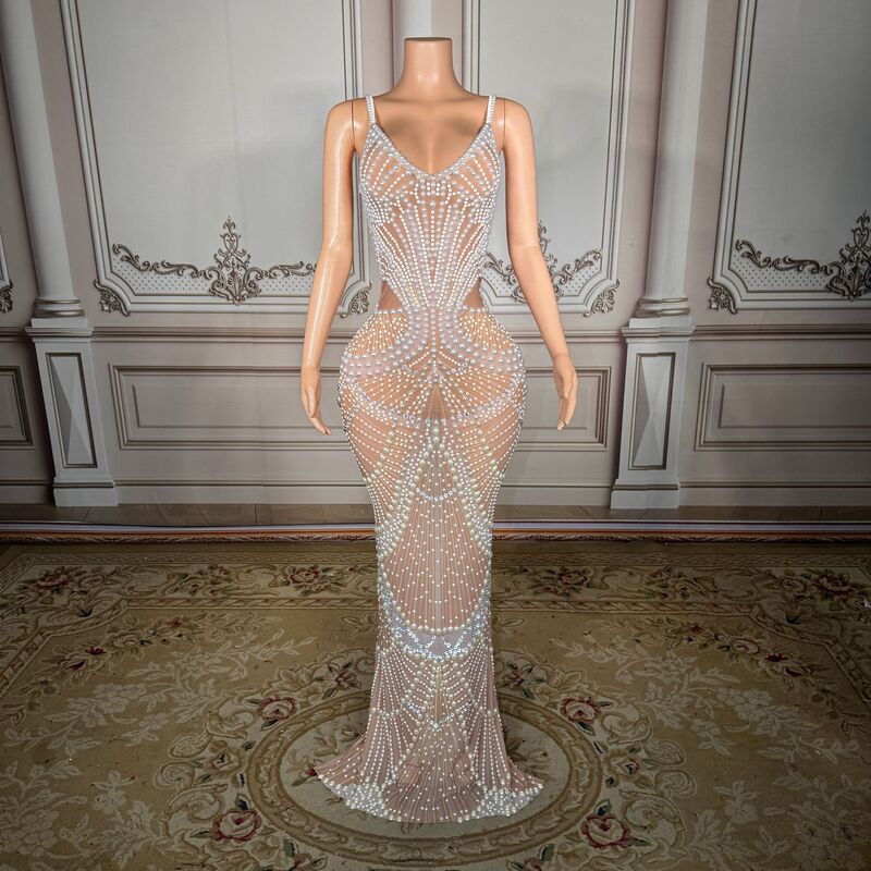 Nude-Colored Chain Pearl Strap Bodycon Long Dress for Banquets, Hosts, Concerts, Socialites, and Light Luxury Evening Wear Nude-Colored Chain Pearl Strap Bodycon Long Dress for Banquets, Hosts, Concerts, Socialites, and Light Luxury Evening Wear
