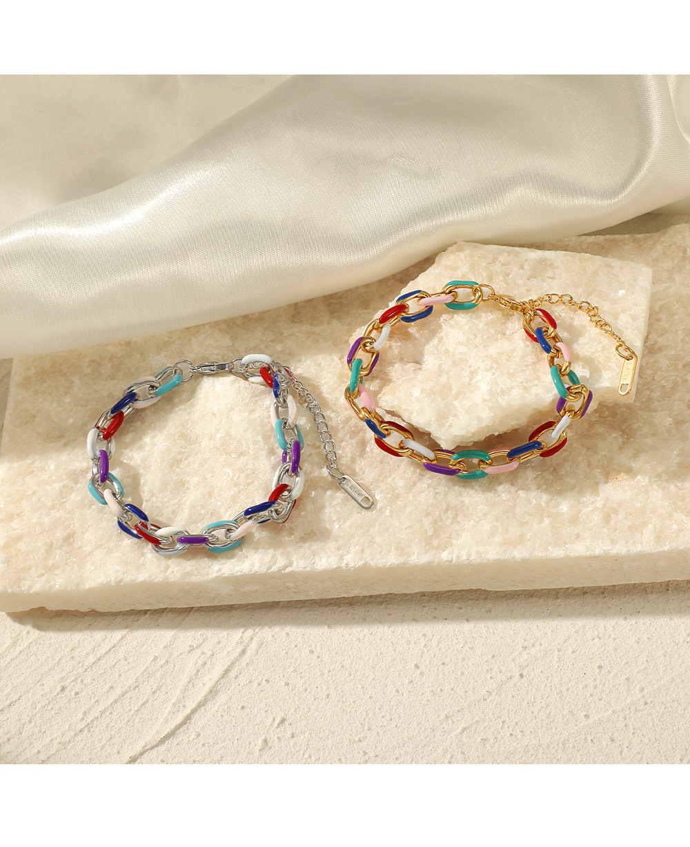 Fashion Color Block Stainless Steel Enamel Bracelets 1 Piece