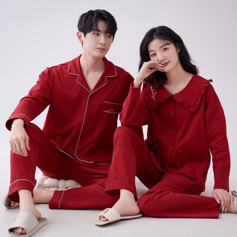 Pijamas DE BODA traje de pareja de boda de algodón puro boda rojo festivo novia dote ropa de hogar de alta gama para hombres y mujeres