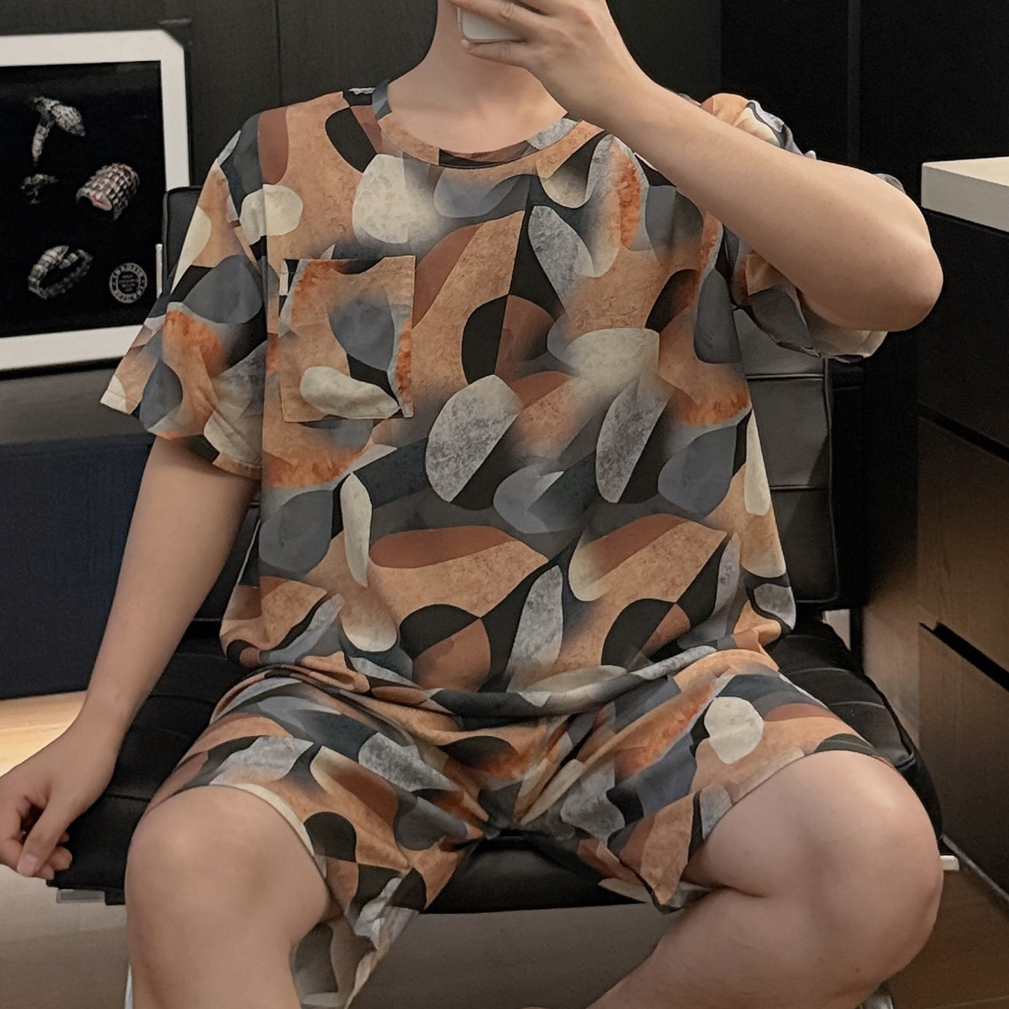 YY2328 짧은 따뜻한 오렌지색 기하학적 블록