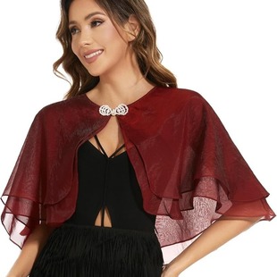 Shawl Summer Thin European and American Foreign Trade New Solid Color Round Neck Metal Buckle Double Edge Bridal Shawl Women's Sunscreen Clothing