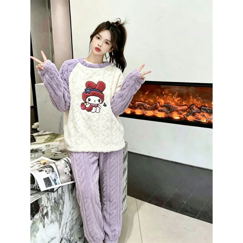 Conjunto de Pijama para Mujer de Terciopelo de Coral, Cálido, Cómodo y Grueso, para Casa y Exterior image 10
