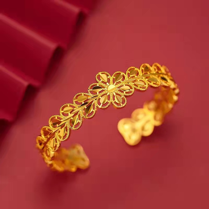 Vietnam sand Gold new ancient gold leaf hollow bracelet women's copper gold plated creative wedding jewelry_voghion.com