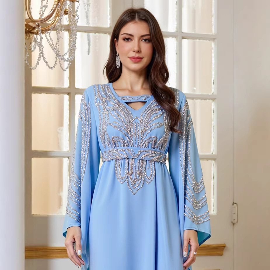 Cross-Border New European and American Women's Evening Dresses Suitable for Daily Wear, Elegant Rhinestone Women's Dresses, Evening Party Wear