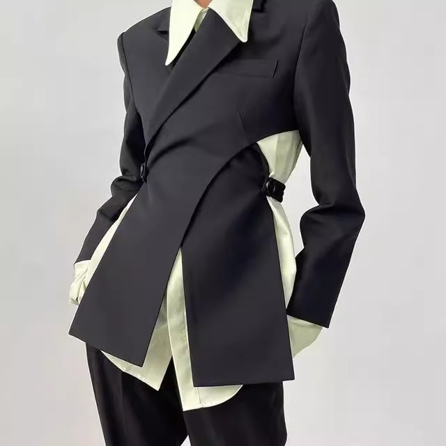 European and American Style Fashion Cross Design Coat Women's Autumn New Hollow-out Exhipith Two-piece Waist Small Suit