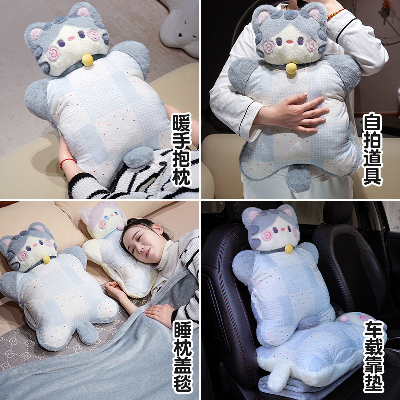 Cojín Almohada Calientamanos de Gato de Poliéster para Sofá y Dormitorio