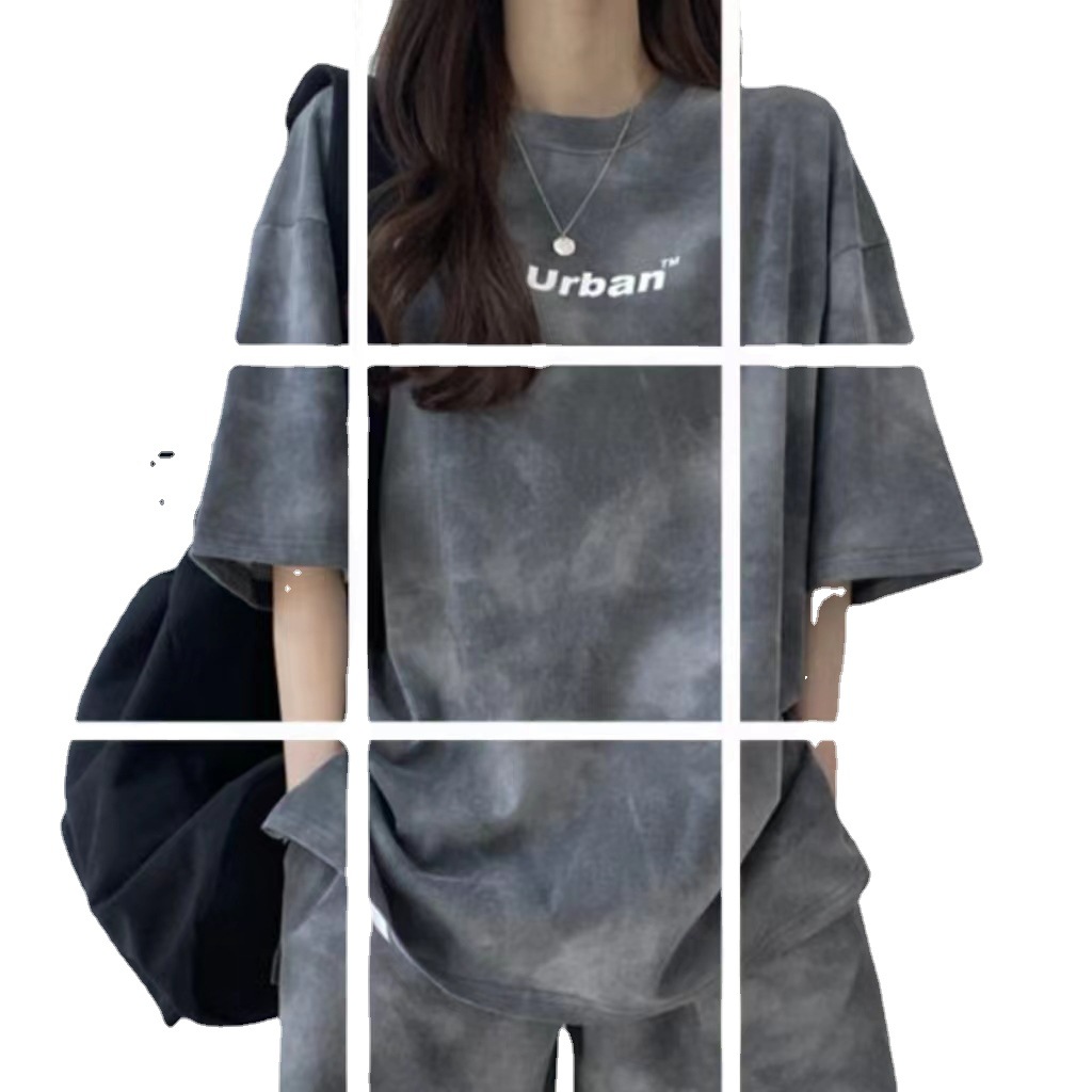 스포츠 세트 여성용 2022 여름 새로운 스타일 여성용 소형 얇은 짠 스위트 탑 캐주얼 투피스 세트