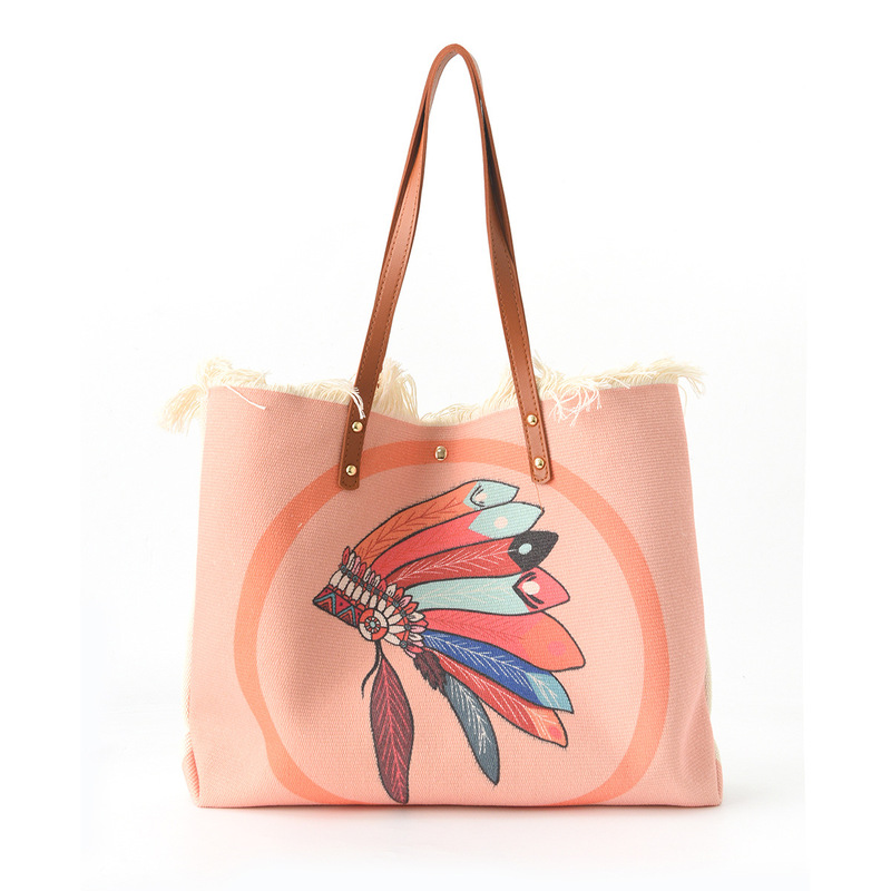 Bohemian Ethnic Style Canvas Bag European and American Cross-border Commuter Shoulder Bag Niche Design Large Capacity Bag Women's Bag