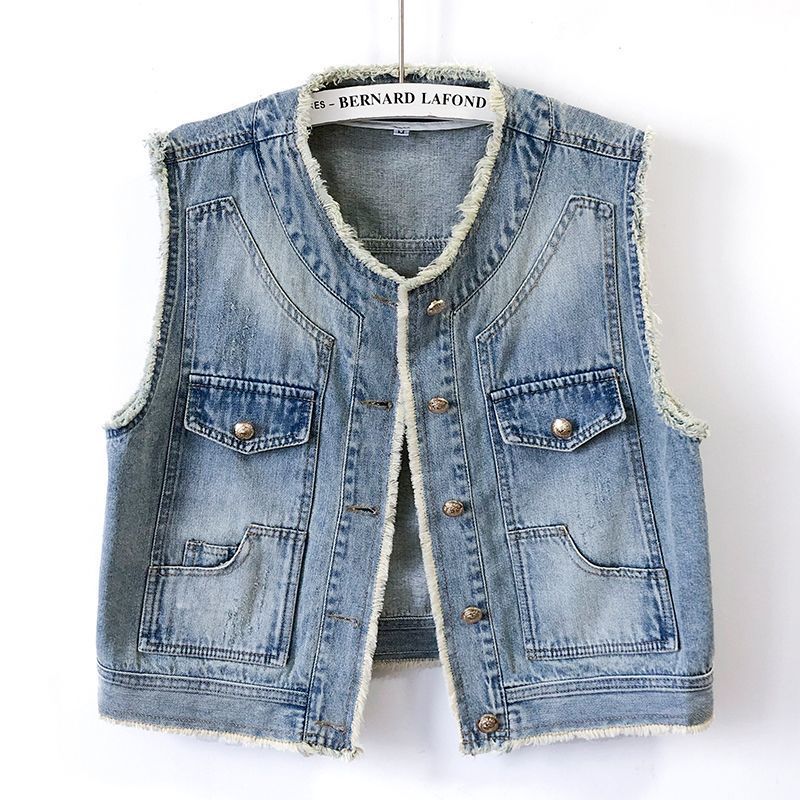 Raw Edge Short Denim Vest for Women 2025 Summer New Korean Style Fashion This Year's Popular Thin Sleeveless Vest