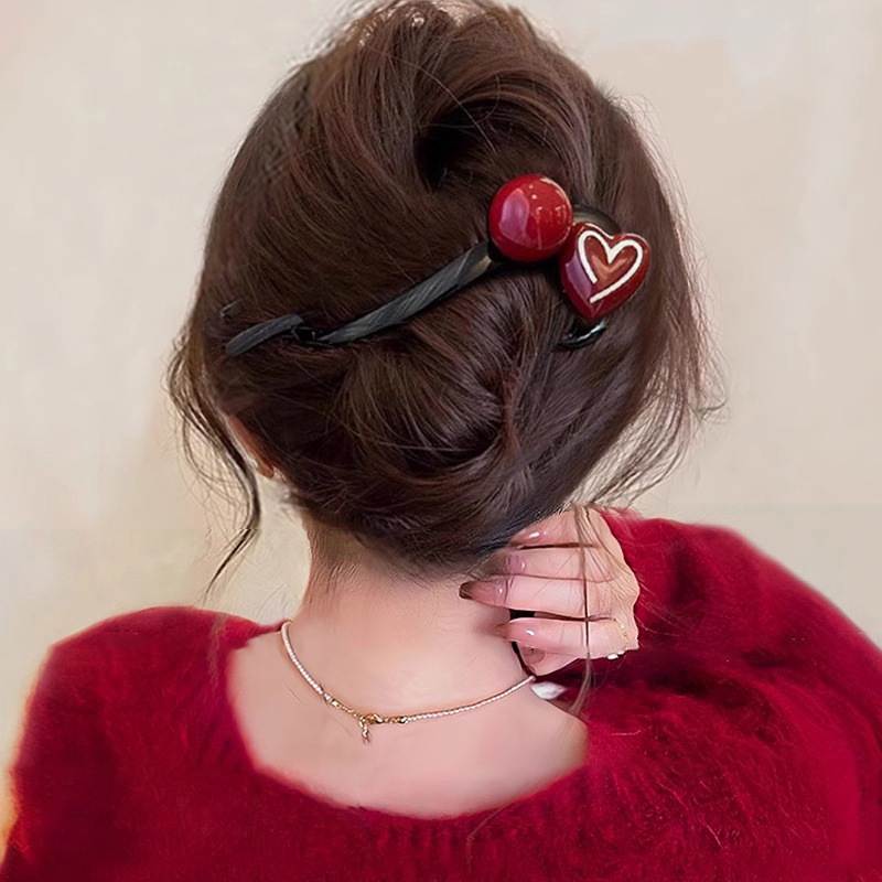 Ángora rojo amor torcido clip de cabello de cabeza de mujer en la parte posterior de la cabeza clip de cabello temperamento rascar tocado de brazo