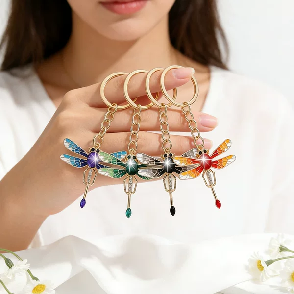Cross-Border Hot-Selling European and American Creative Diamond-Encrusted Dragonfly Keychain Pendant Fashion Car Accessories Keychain Alloy Gift