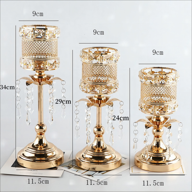 Nuevo candelabro de hierro forjado de metal de Amazon, accesorios de boda, copa de vela, decoración de candelabro de cristal retro hueco